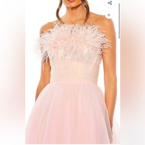 Mac Duggal 20557 STRAPLESS TULLE GOWN WITH FEATHER ACCENTS IN PINK OMBRE NWT - Picture 3 of 11